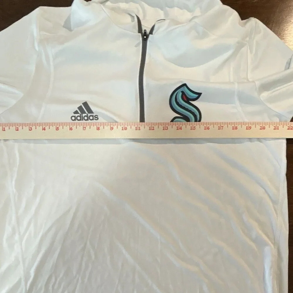 adidas AEROREADY Seattle Kraken Men’s 1/2 Zip Hoodie White Size L HG4974. 0207